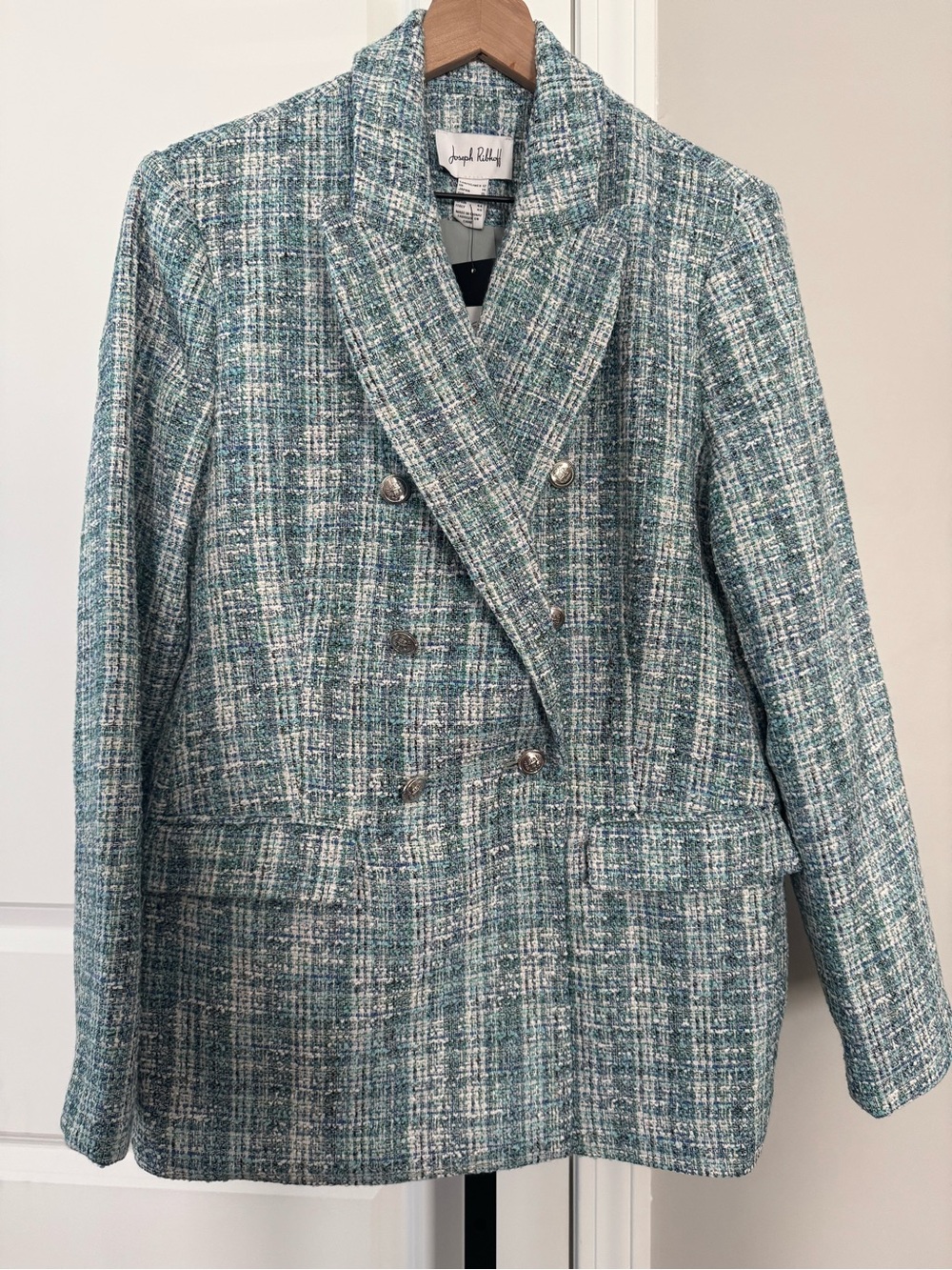 Joseph Ribkoff Blue Tweed Double Breasted Blazer Jacket Women’s Size 12